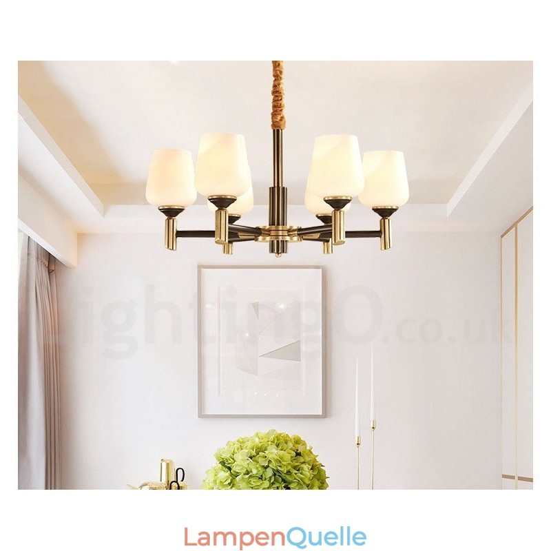 Großer luxuriöser rustikaler Retro-Vintage-Kronleuchter aus reinem Messing mit Glasschirmen