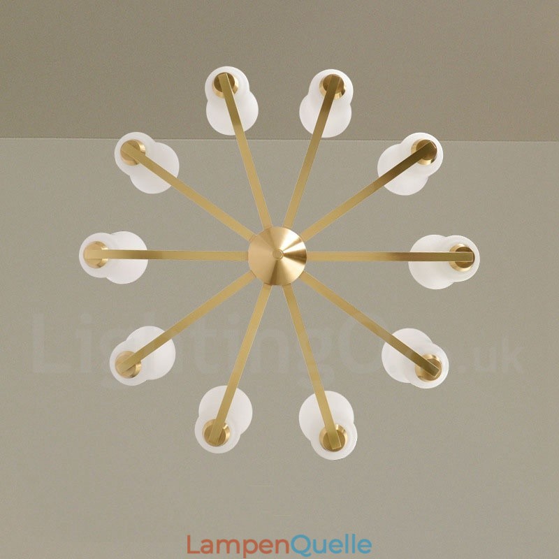 Retro Vintage Kronleuchter aus Messing mit Glasschirmen