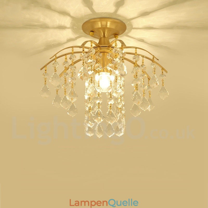Rustikale Lodge-Deckenleuchten im nordischen Stil aus reinem Messing mit Kristallen