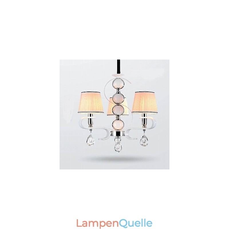 Stoff Kronleuchter 3 Licht High Grade Lampe Weiß Jade Silber Ring