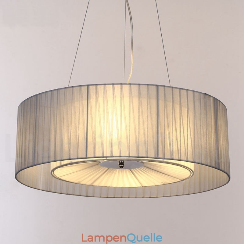 Moderne Pendelleuchte Drum mit 4 Lichtern und Stoffschirm