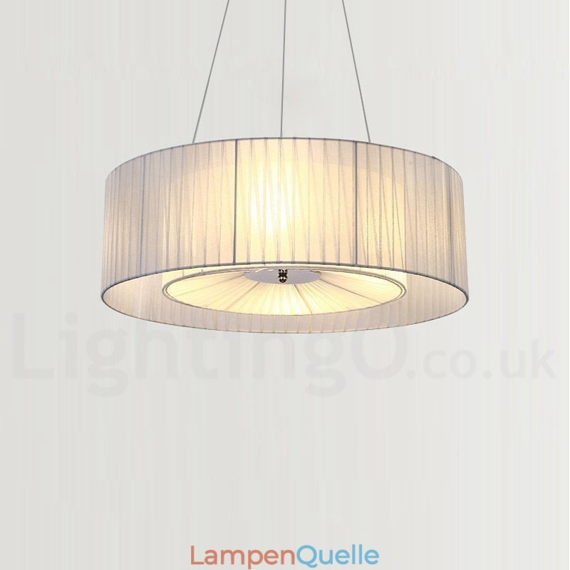 Moderne Pendelleuchte Drum mit 4 Lichtern und Stoffschirm