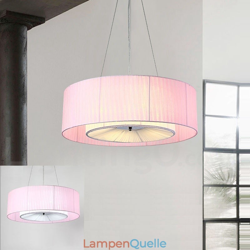Moderne Pendelleuchte Drum mit 4 Lichtern und Stoffschirm