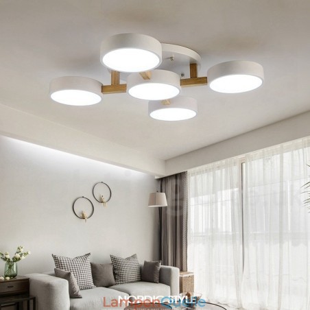 Holz-Kronleuchter, moderne zeitgenössische nordische Stil Unterputz-Deckenleuchte mit Acryl-Lampenschirm Holz-Kronleuchter, moderne zeitgenössische nordische Stil Unterputz-Deckenleuchte mit Acryl-Lampenschirm