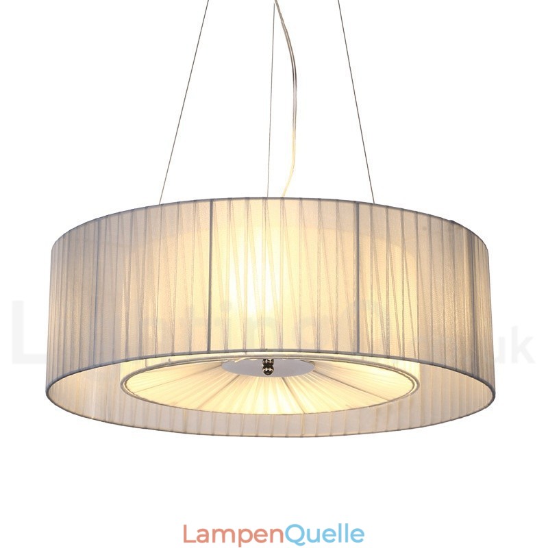 Moderne Pendelleuchte Drum mit 4 Lichtern und Stoffschirm