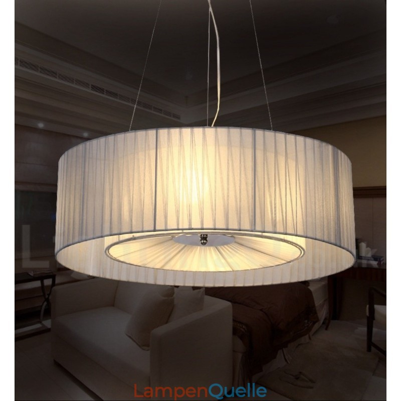Moderne Pendelleuchte Drum mit 4 Lichtern und Stoffschirm
