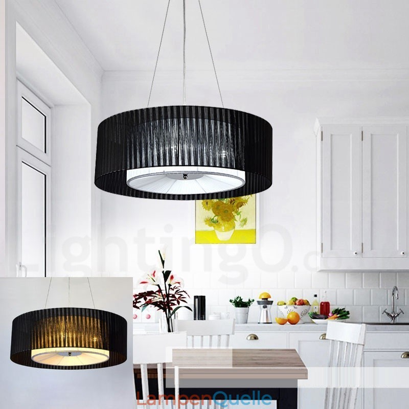 Moderne Pendelleuchte Drum mit 4 Lichtern und Stoffschirm