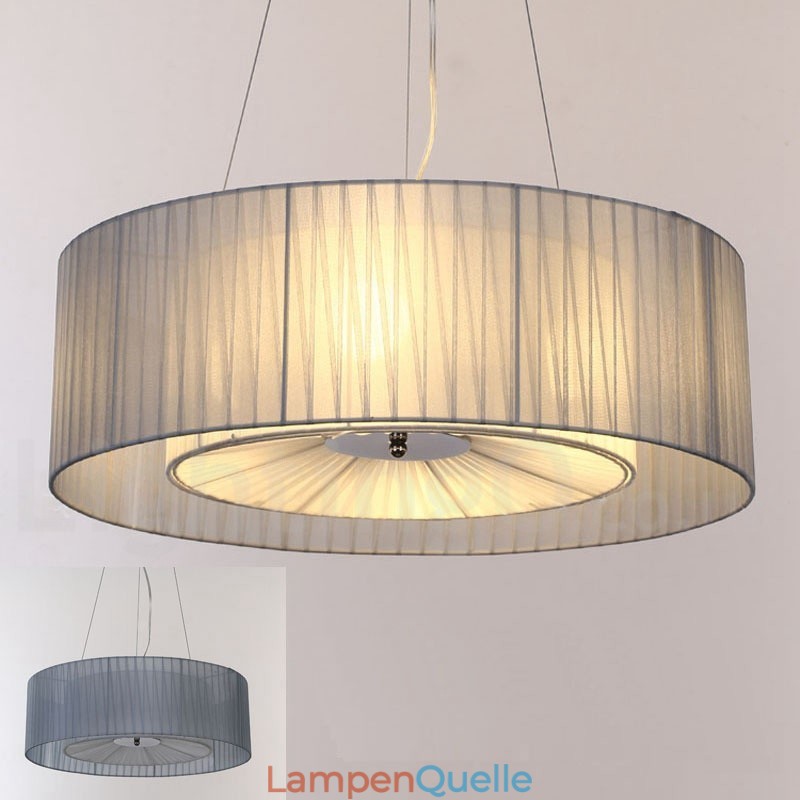 Moderne Pendelleuchte Drum mit 4 Lichtern und Stoffschirm