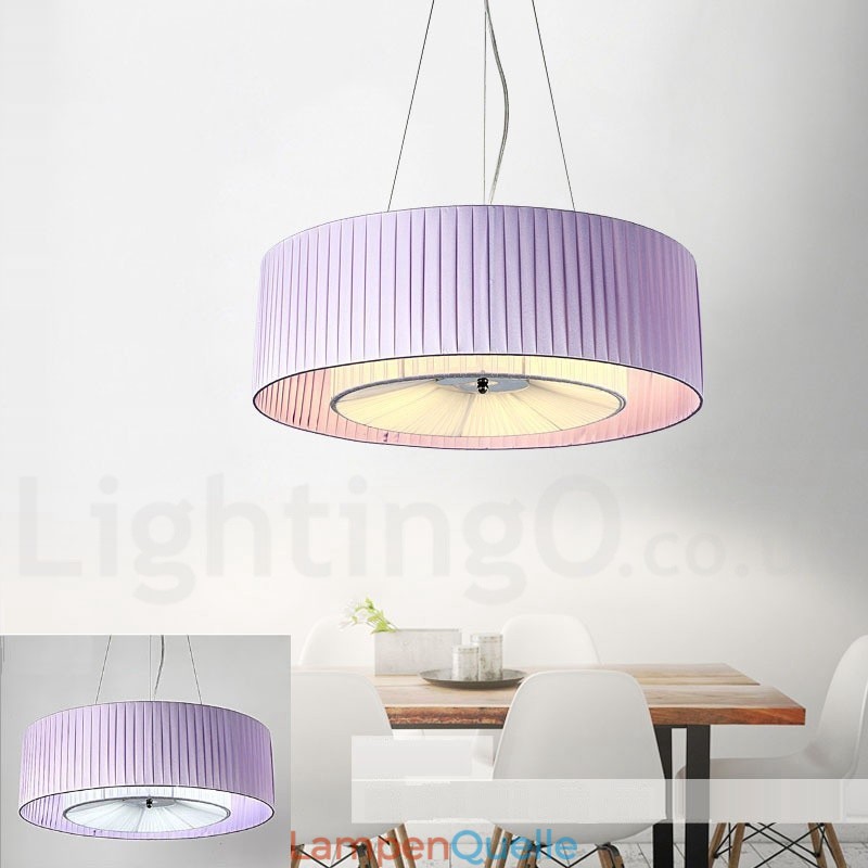 Moderne Pendelleuchte Drum mit 4 Lichtern und Stoffschirm