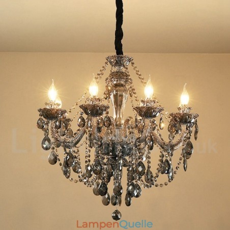 8 Lichter Retro Grau Farbe K9 Kristall Kerze Großer Kronleuchter 8 Lichter Retro Grau Farbe K9 Kristall Kerze Großer Kronleuchter