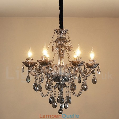 6 Lichter Retro Grau Farbe K9 Kristall Kerze Großer Kronleuchter 6 Lichter Retro Grau Farbe K9 Kristall Kerze Großer Kronleuchter