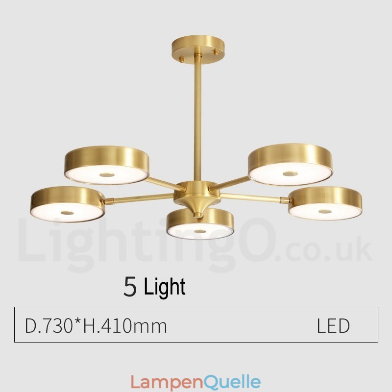 Rustikaler drehbarer Kronleuchter aus reinem Messing mit Acrylschirmen