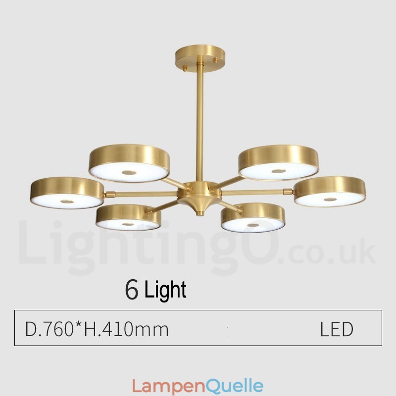 Rustikaler drehbarer Kronleuchter aus reinem Messing mit Acrylschirmen