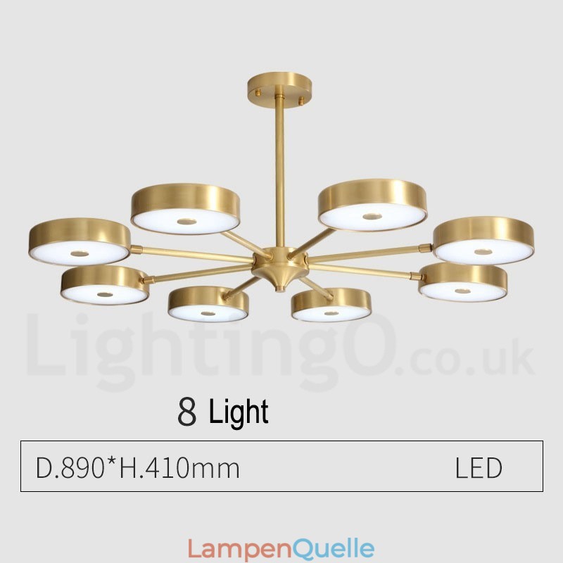 Rustikaler drehbarer Kronleuchter aus reinem Messing mit Acrylschirmen