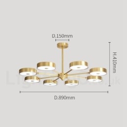 Rustikaler drehbarer Kronleuchter aus reinem Messing mit Acrylschirmen