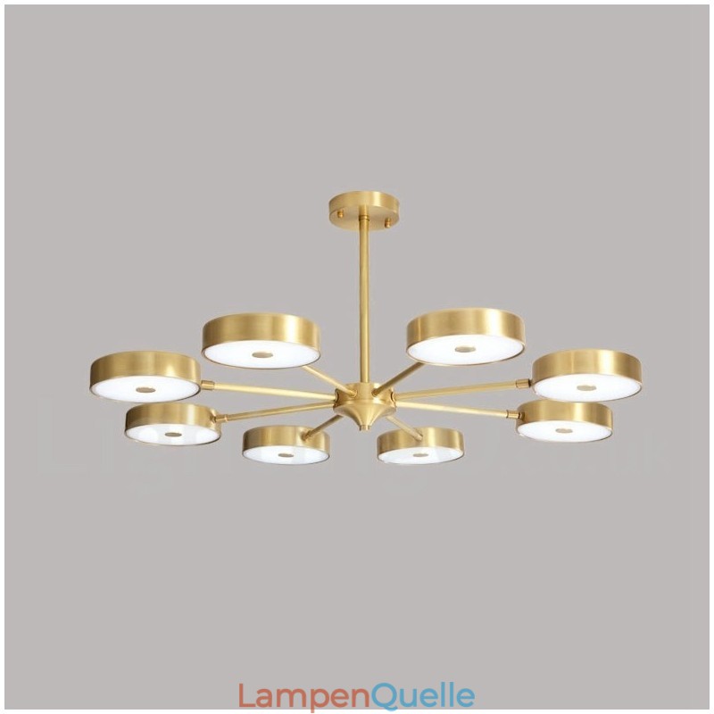 Rustikaler drehbarer Kronleuchter aus reinem Messing mit Acrylschirmen