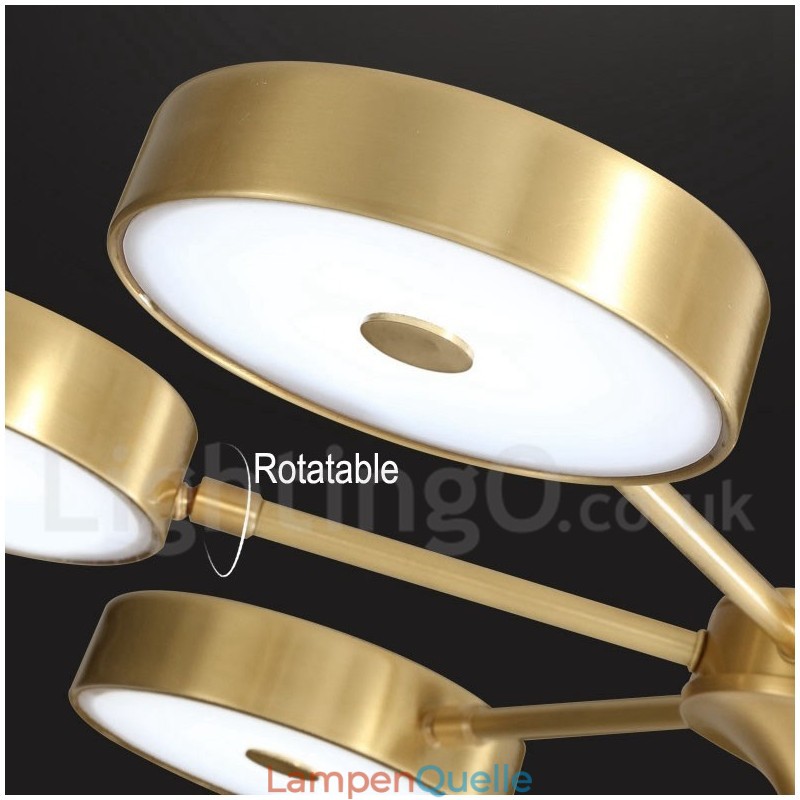 Rustikaler drehbarer Kronleuchter aus reinem Messing mit Acrylschirmen