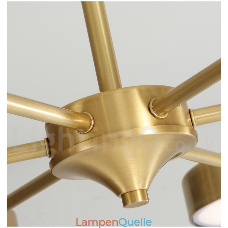 Rustikaler drehbarer Kronleuchter aus reinem Messing mit Acrylschirmen