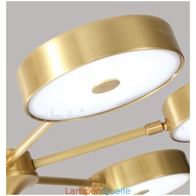 Rustikaler drehbarer Kronleuchter aus reinem Messing mit Acrylschirmen