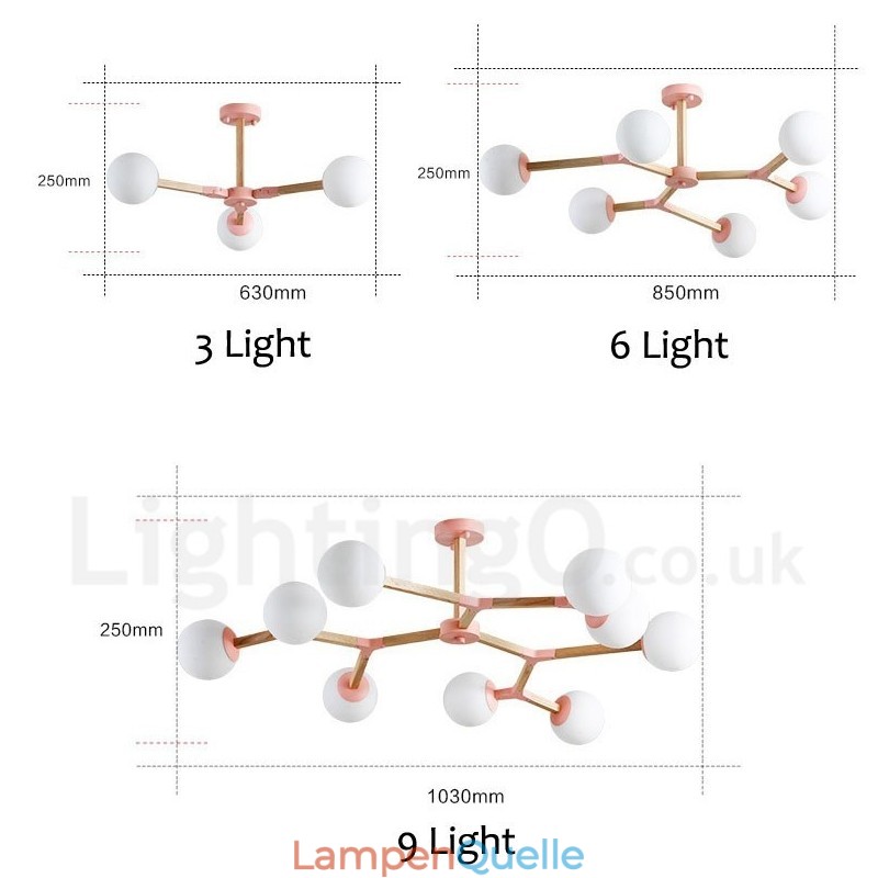 Nordic Modern Magic Bean Holz Molekular Kronleuchter aus Holz mit Glasschirmen