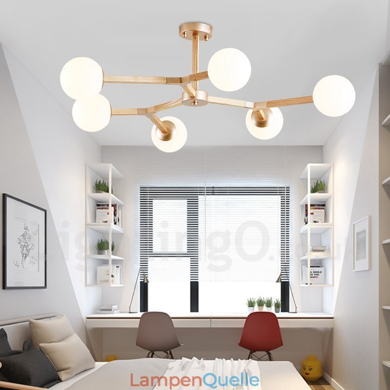 Nordic Modern Magic Bean Holz Molekular Kronleuchter aus Holz mit Glasschirmen