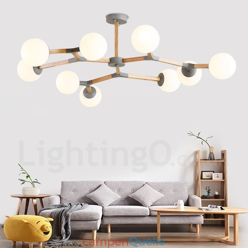 Nordic Modern Magic Bean Holz Molekular Kronleuchter aus Holz mit Glasschirmen