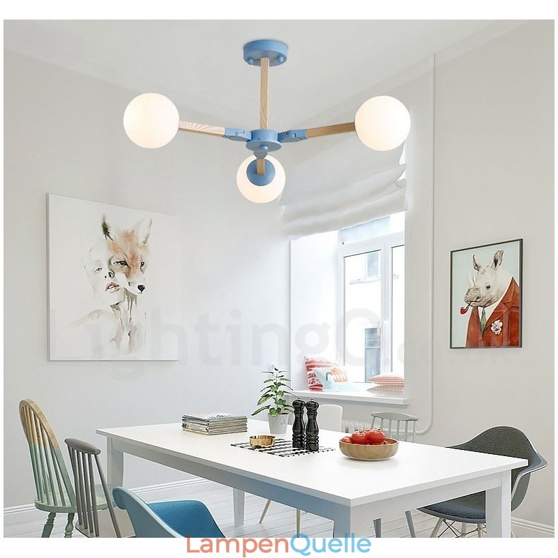 Nordic Modern Magic Bean Holz Molekular Kronleuchter aus Holz mit Glasschirmen