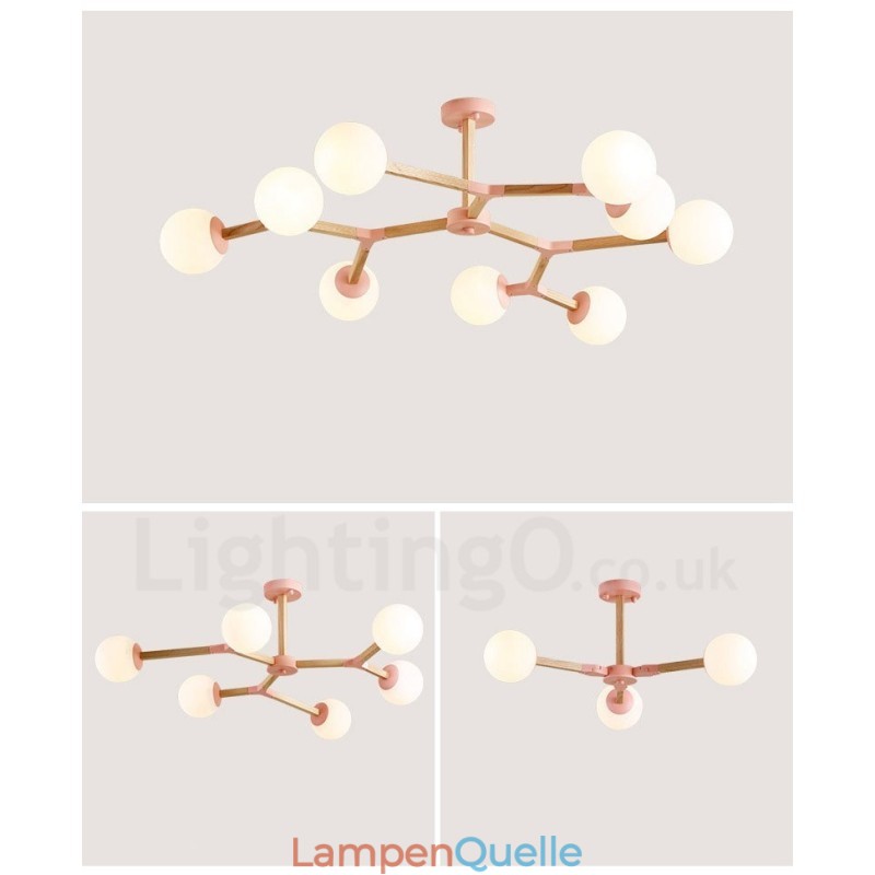 Nordic Modern Magic Bean Holz Molekular Kronleuchter aus Holz mit Glasschirmen