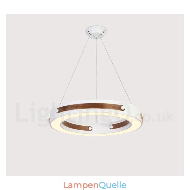 Moderne Pendelleuchte mit Acrylschirm, Ring in mehreren Holzfarben