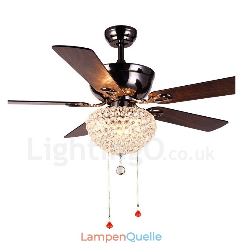 132 cm (52 Zoll) Deckenventilator im amerikanischen Retro-Stil aus Holz mit Fernbedienung und Kristallschirm, stummer Motor aus reinem Kupfer