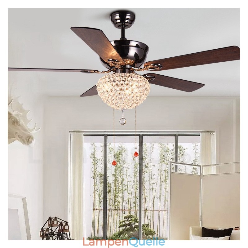 132 cm (52 Zoll) Deckenventilator im amerikanischen Retro-Stil aus Holz mit Fernbedienung und Kristallschirm, stummer Motor aus reinem Kupfer