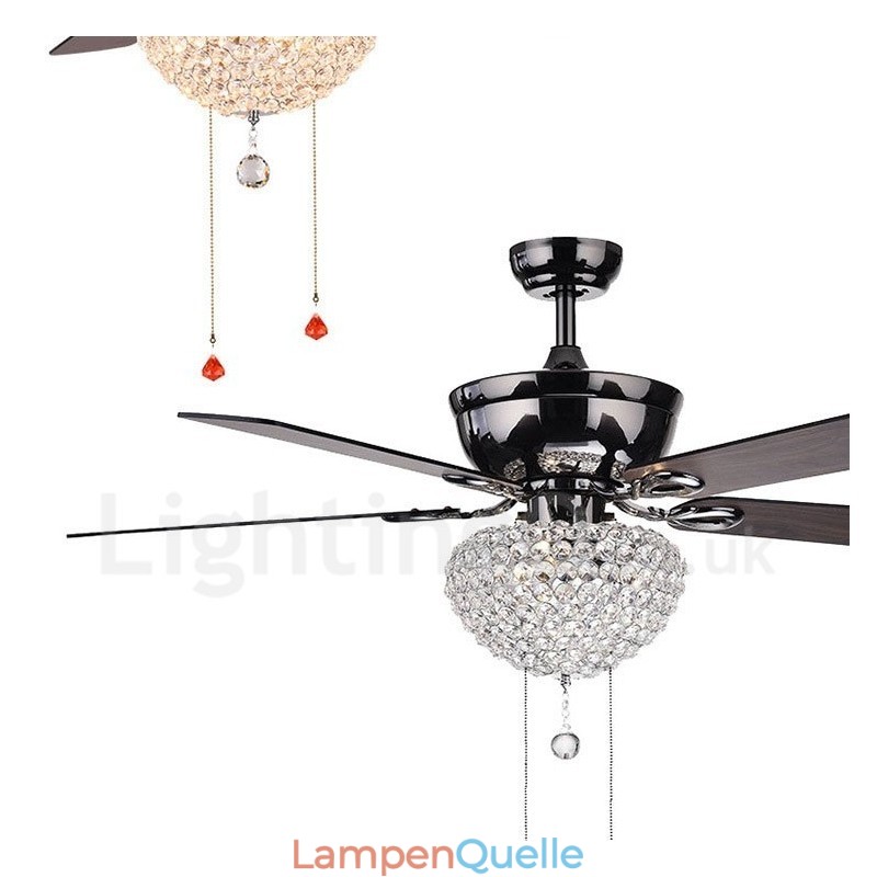 132 cm (52 Zoll) Deckenventilator im amerikanischen Retro-Stil aus Holz mit Fernbedienung und Kristallschirm, stummer Motor aus reinem Kupfer