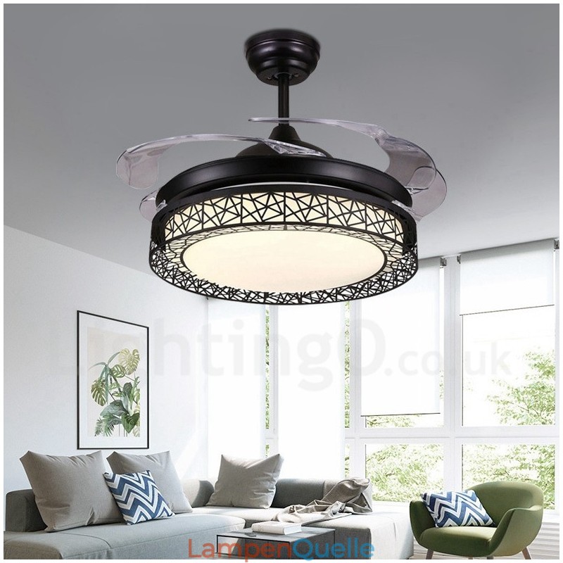 108 cm (42 Zoll) 91 cm (36 Zoll) Moderner zeitgenössischer Deckenventilator mit Fernbedienung, hohler Deckenventilator mit Acrylschirm, stummgeschaltetem Motor aus reinem Kupfer