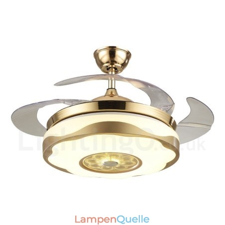 108 cm (42 Zoll) 91 cm (36 Zoll) Moderner zeitgenössischer Deckenventilator mit Fernbedienung, goldfarben, mit Acrylschirm, stummgeschaltetem Motor aus reinem Kupfer 108 cm (42 Zoll) 91 cm (36 Zoll) Moderner zeitgenössischer Deckenventilator mit Fernbedienung, goldfarben, mit Acrylschirm, stummgeschaltetem Motor aus reinem Kupfer