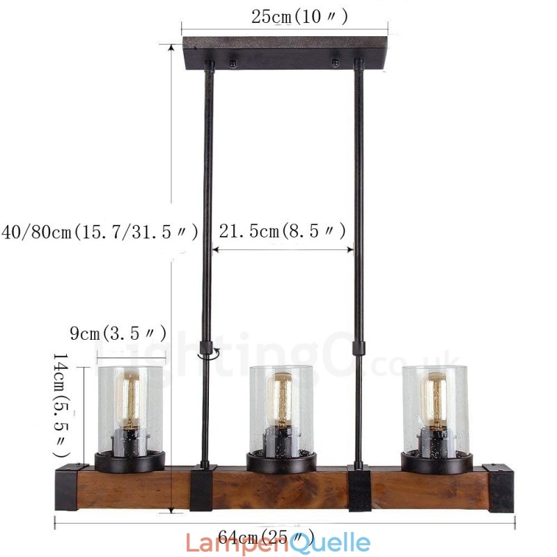 3 Licht Vintage Holz Kronleuchter Industrielle Wind Loft Holz Linear Anhänger Beleuchtung