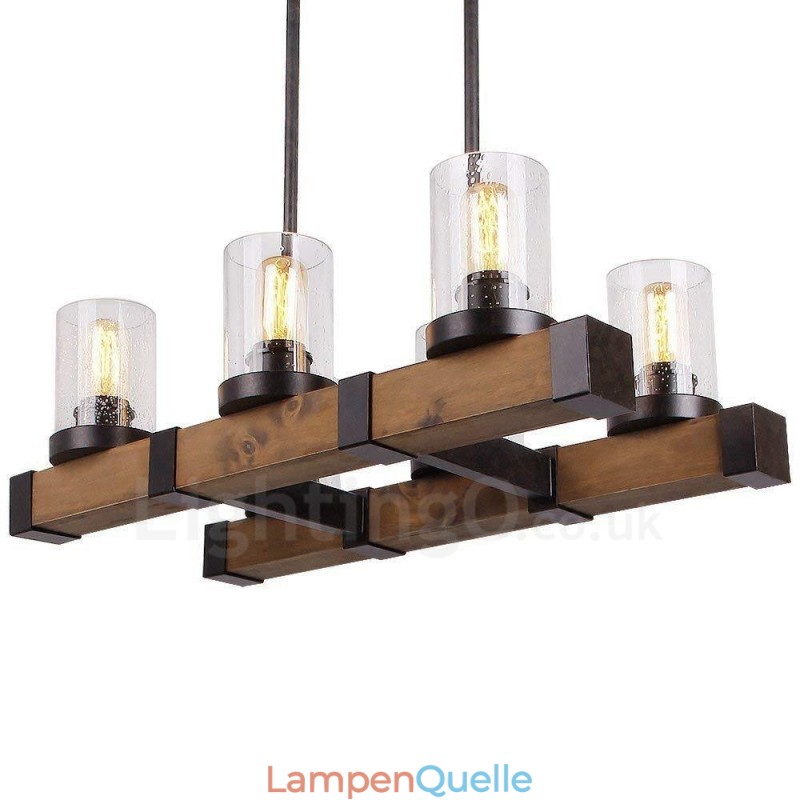 6 Licht Vintage Holz Kronleuchter Industrielle Wind Loft Holz Linear Anhänger Beleuchtung