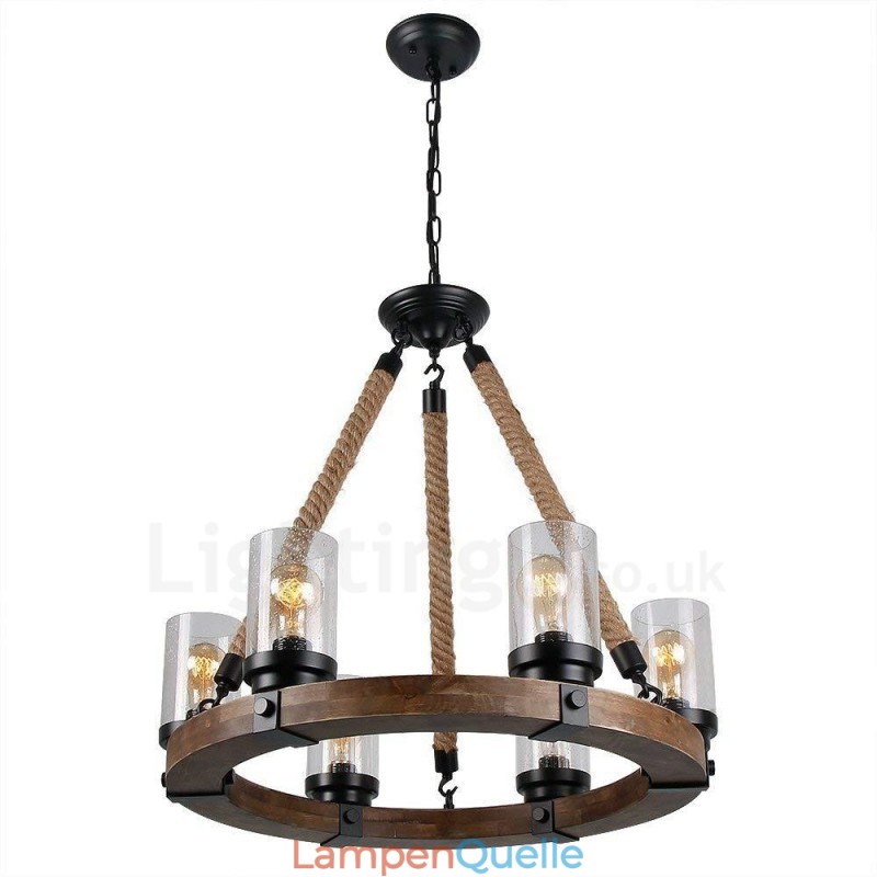6 Licht Ring Vintage Holz Kronleuchter Industrielle Wind Loft Holz Linear Anhänger Beleuchtung