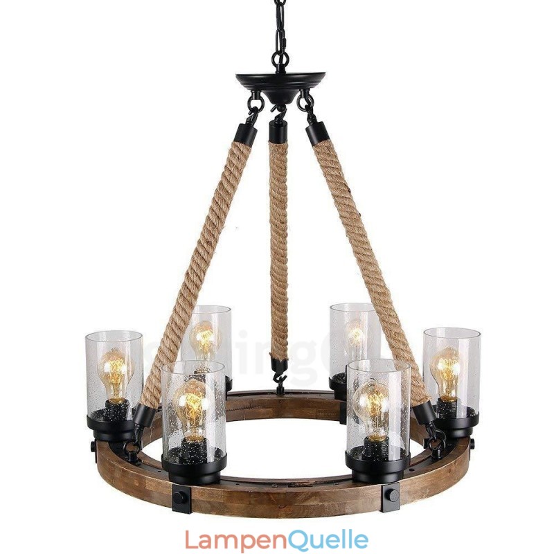 6 Licht Ring Vintage Holz Kronleuchter Industrielle Wind Loft Holz Linear Anhänger Beleuchtung