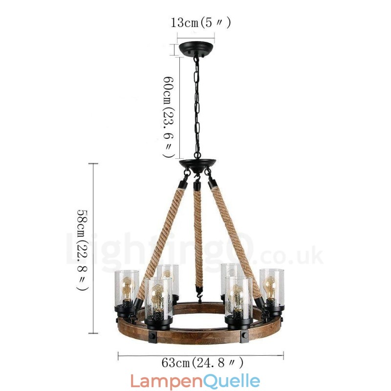 6 Licht Ring Vintage Holz Kronleuchter Industrielle Wind Loft Holz Linear Anhänger Beleuchtung
