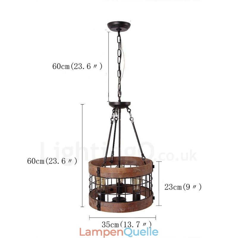 3 Licht Trommel Vintage Holz Kronleuchter Industrielle Wind Loft Holz Linear Anhänger Beleuchtung