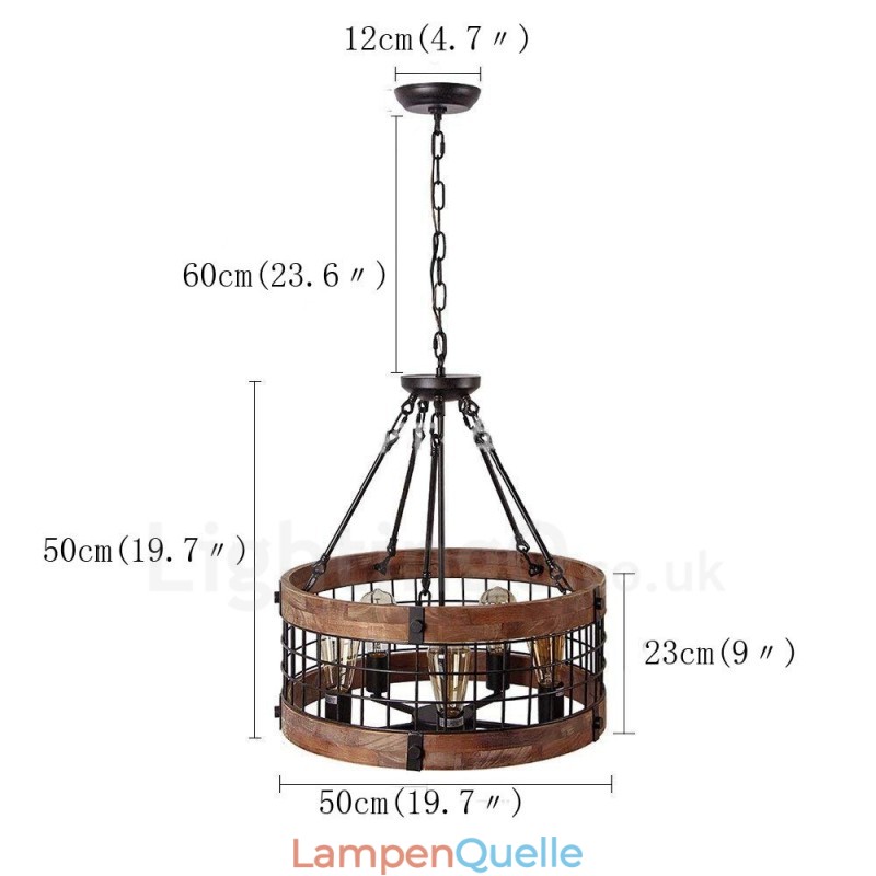 5 Licht Trommel Vintage Holz Kronleuchter Industrielle Wind Loft Holz Linear Anhänger Beleuchtung