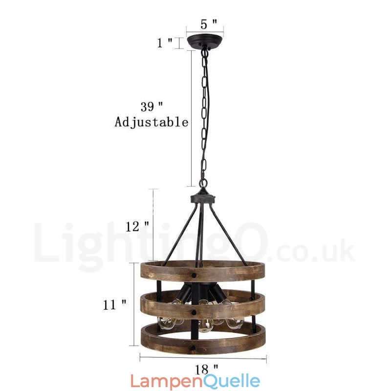 5 Licht Trommel Vintage Holz Kronleuchter Industrielle Wind Loft Holz Linear Anhänger Beleuchtung