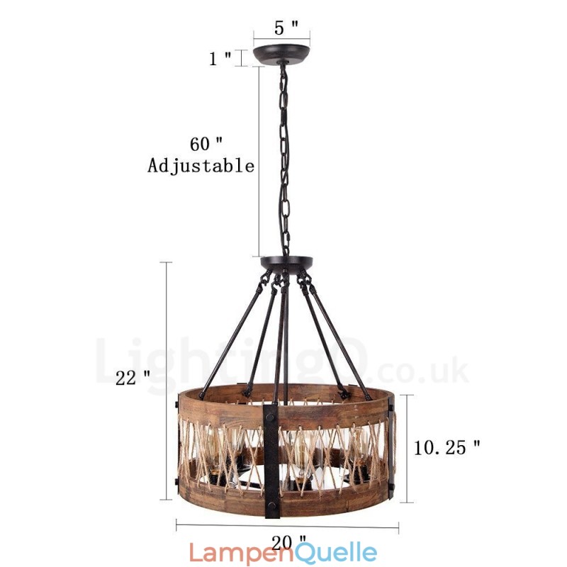 5 Licht Trommel Vintage Holz Kronleuchter Industrielle Wind Loft Holz Linear Anhänger Beleuchtung