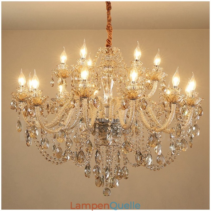 18 (12+6) Lichter Cognac Farbe Eleganter Kristall Kerzenleuchter