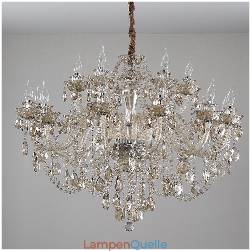 18 (12+6) Lichter Cognac Farbe Eleganter Kristall Kerzenleuchter