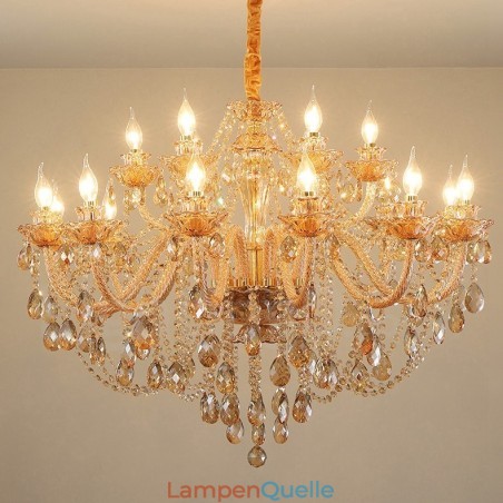 18 (12+6) Lichter Bernstein Gold Eleganter Kristall Kerzenleuchter 18 (12+6) Lichter Bernstein Gold Eleganter Kristall Kerzenleuchter