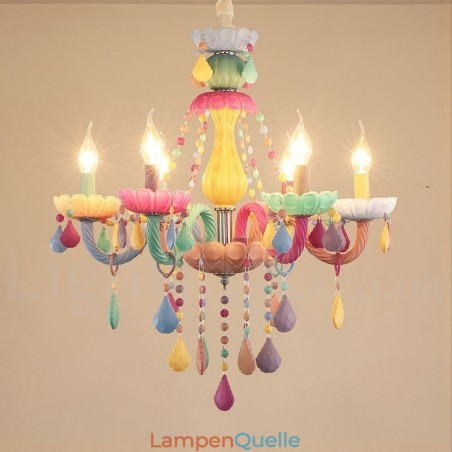Macaron 6-flammiger Kronleuchter mit mehrfarbiger Kristallkerze im Mini-Stil für Kinder Macaron 6-flammiger Kronleuchter mit mehrfarbiger Kristallkerze im Mini-Stil für Kinder