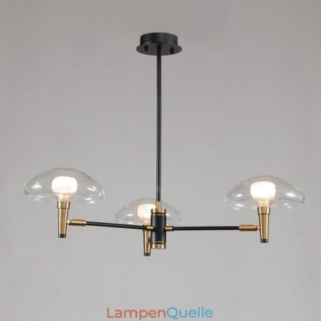 Kronleuchter im Mini-Stil mit 3 Lichtern, galvanisierter Lackierung und Glasschirmen Kronleuchter im Mini-Stil mit 3 Lichtern, galvanisierter Lackierung und Glasschirmen