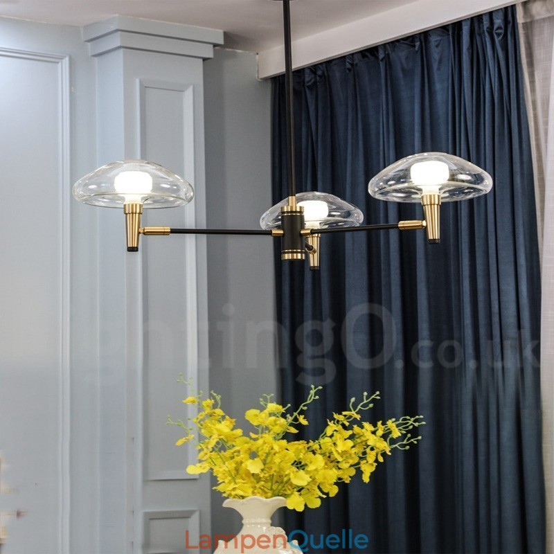 Kronleuchter im Mini-Stil mit 3 Lichtern, galvanisierter Lackierung und Glasschirmen