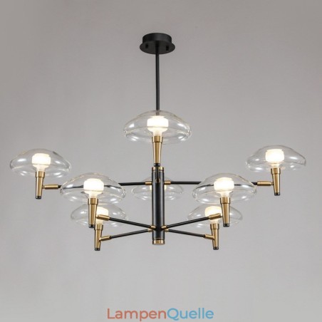 Kronleuchter mit 8 Lichtern, galvanisiert, lackiert, mit Glasschirmen Kronleuchter mit 8 Lichtern, galvanisiert, lackiert, mit Glasschirmen